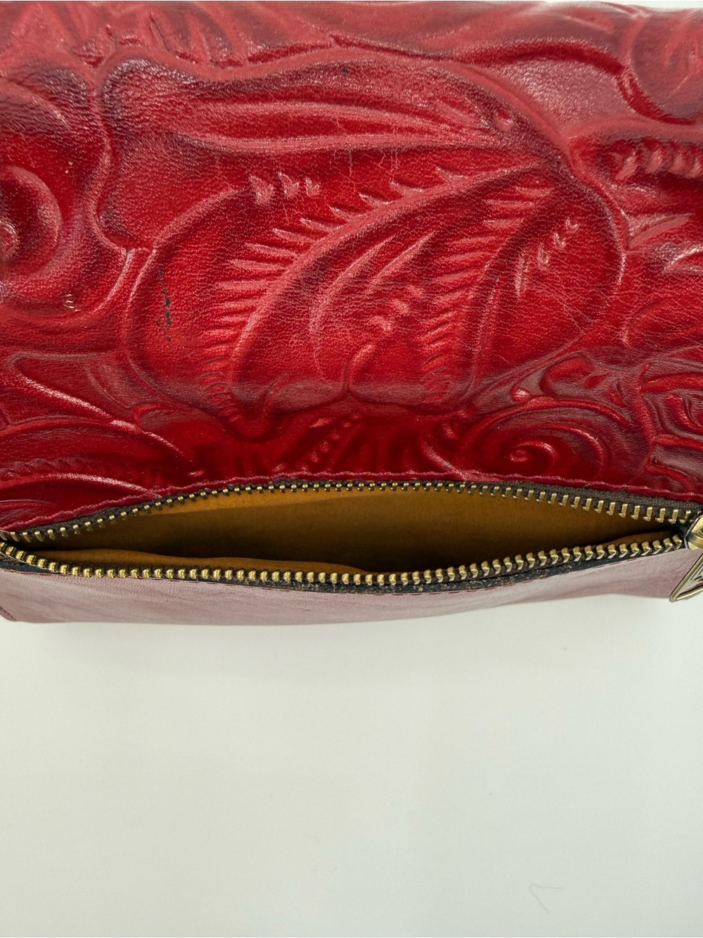Patricia Nash Tooled Leather Top Handle Crossbody Satchel Burgundy Floral Bag - Picture 15 of 16